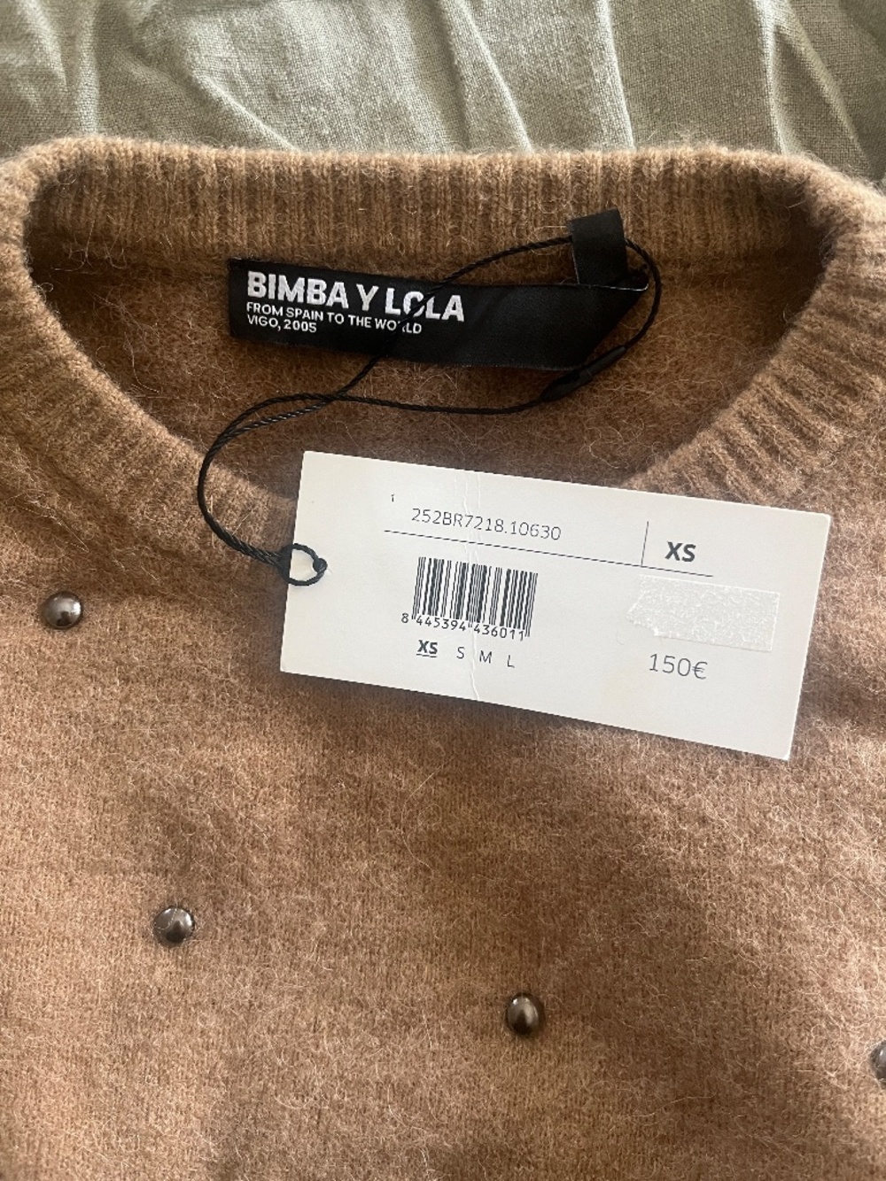 Bimba y Lola Camel Wool Blend Studded Sweater XS NWT